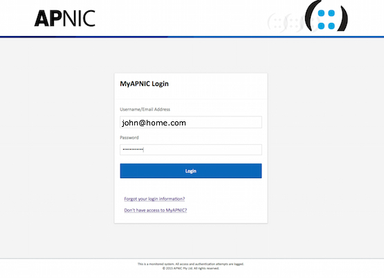 Update your MyAPNIC details so you can log in using your email address instead of your username