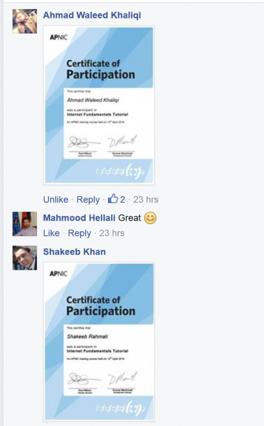 Participants shared screenshots of their certificates from the day
