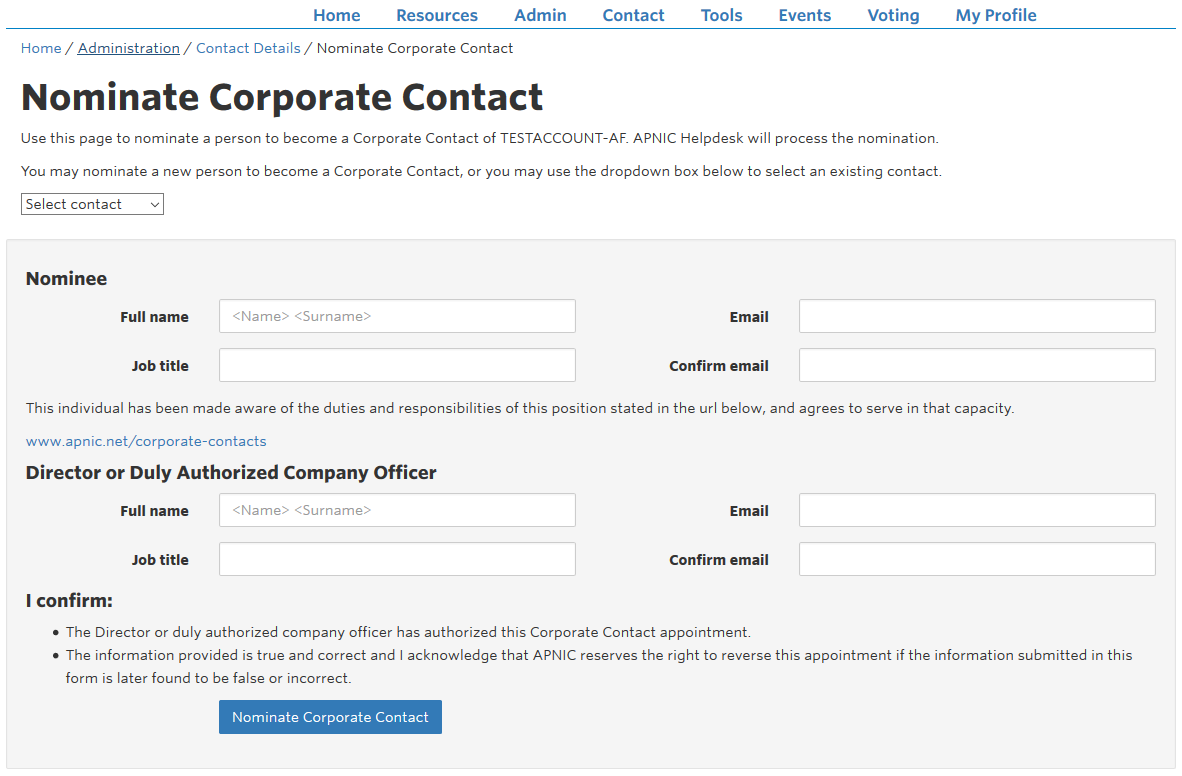 Nominate Corporate Contact