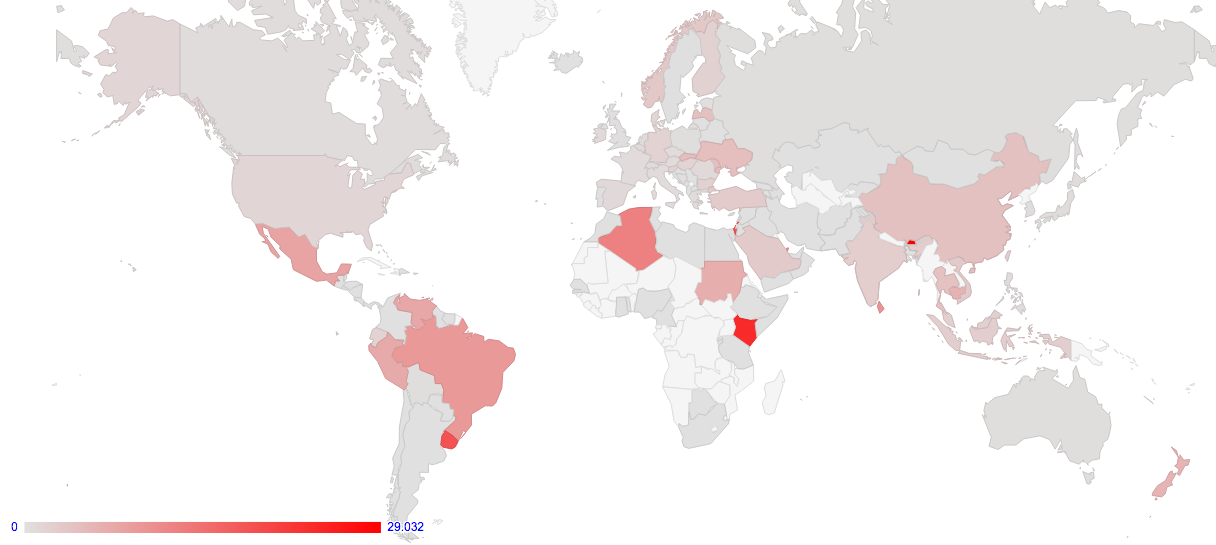 Figure 4 – World Map of IPv6 Connection Failure Rate