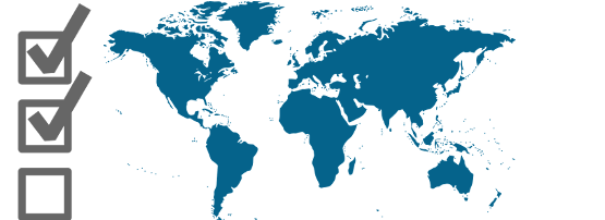 world map with 3 checkboxes overlaid