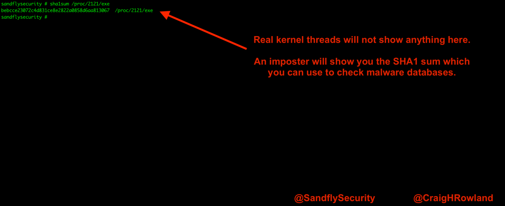 Figure 6 — Obtaining SHA1 Hash of Linux kernel masquerading attack.
