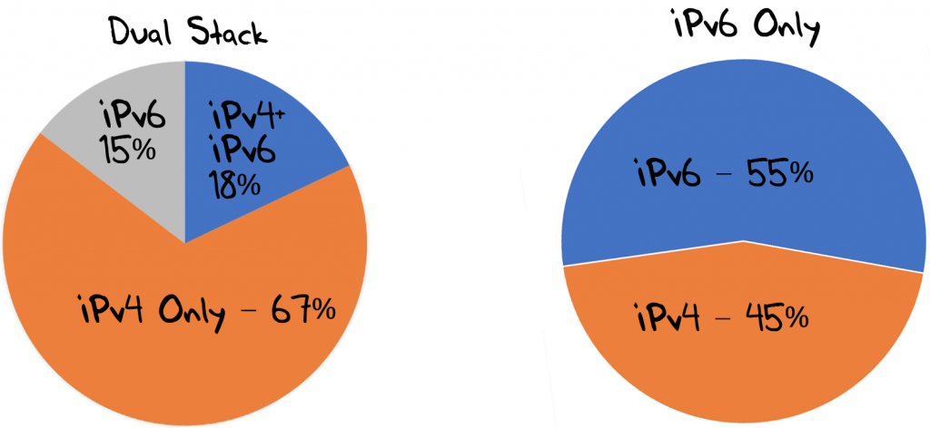 Dual-stack vs IPv6-only in the DNS.