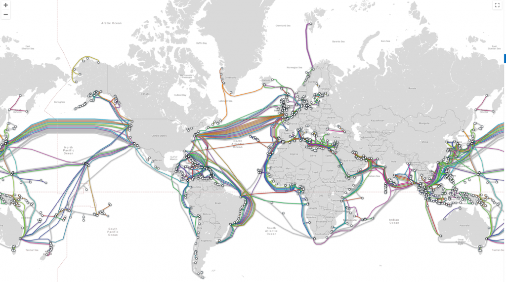 A map showing the international submarine cable network