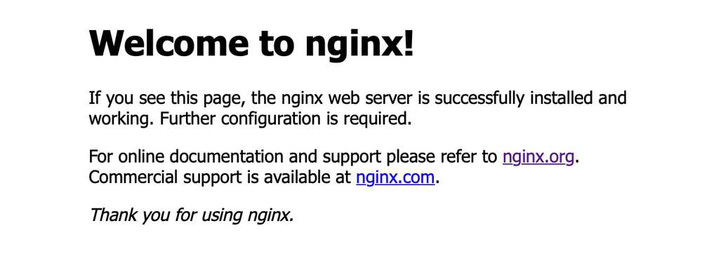 An image of the 'Welcome' page once NGINX is successfully installed