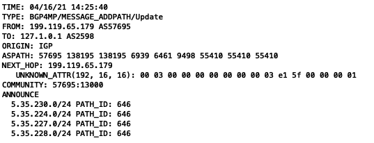 Figure 6 — Route dump, 5.35.230.0/24 announced by AS8972.