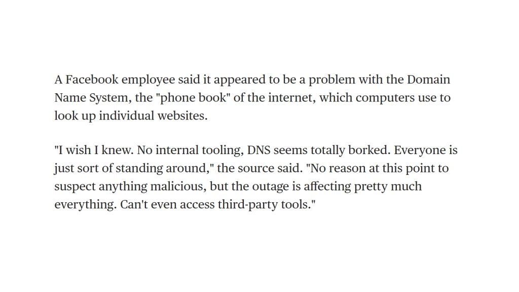 NBC News report on Facebook’s 4 October outage. Source.