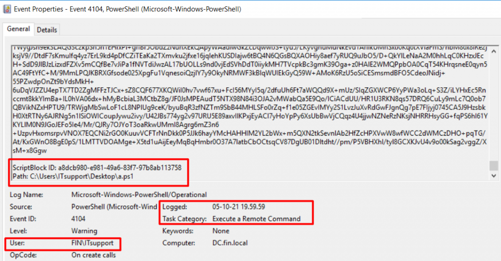 Screenshot showing suspicious PowerShell script execution by attacker.