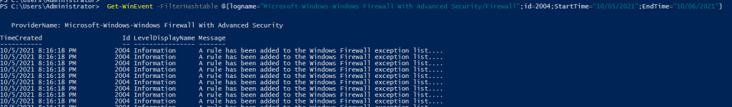 Screenshot of Command Line showing the creation of firewall rules.
