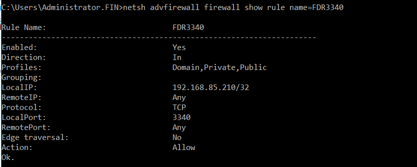 Screenshot of Command Line showing firewall rule created by the cyber attacker.