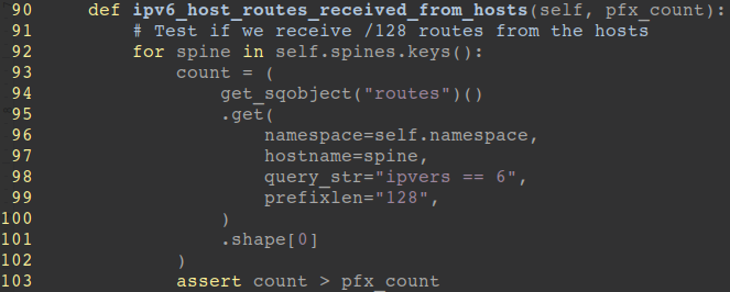 Screenshot of command checking if the routing table didn’t drop to less than expected level and keeping a consistent state between builds.