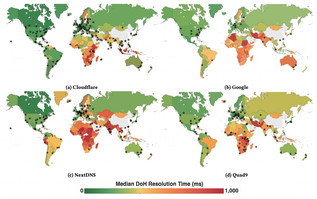 World map showing DNS resolution times and Points of Presence.