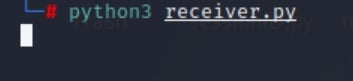 Screenshot of command line showing 'receiver script' running on the attacker's machine.