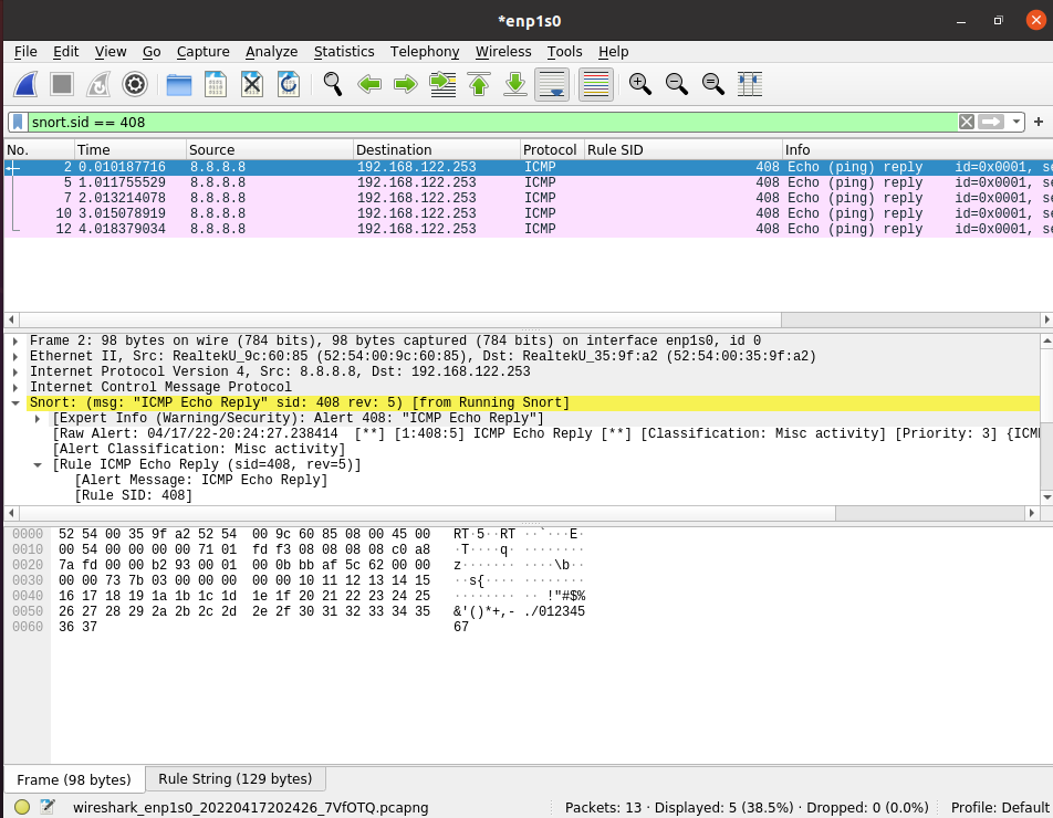 Screenshot of Wireshark used to serach for sid.