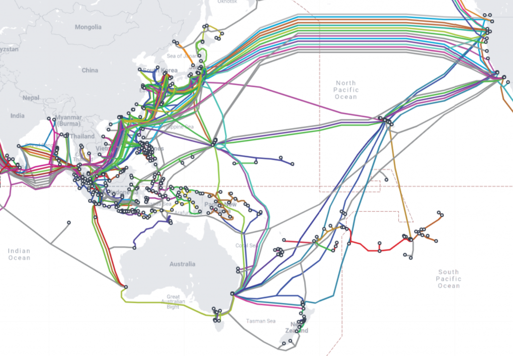 Figure 2 – Submarine cable systems in the Asia Pacific region (from telegeography.com).