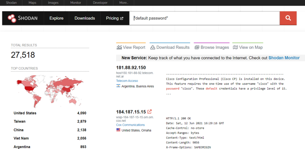 Figure 5 — Shodan.io search results for ‘default password’ in June 2021. Source: Shodan.