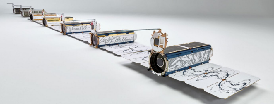 Computer image showing the evolution of Planet Dove satellites.