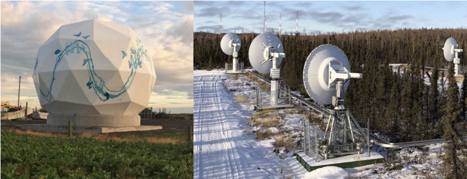Photos of two of the 16 high-speed downlink ground stations.