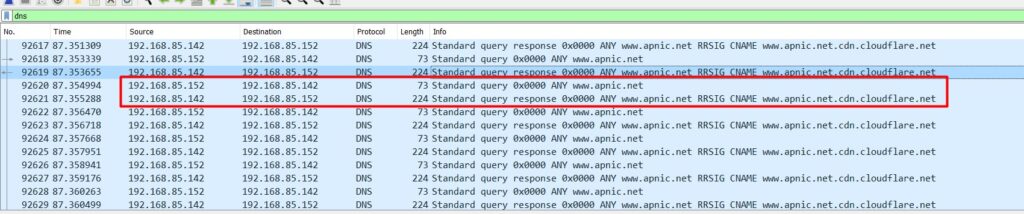 Screenshot showing the victim’s machine receiving the DNS response.