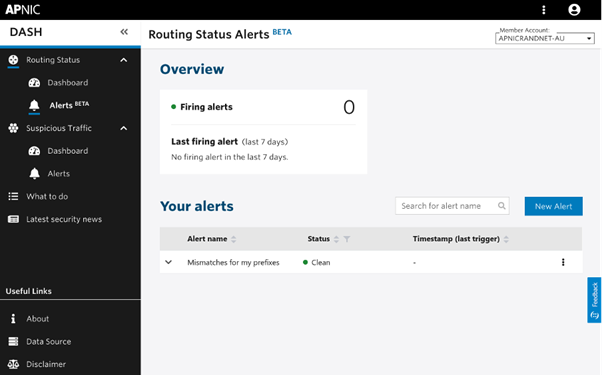 Screenshot of configuring alerts in DASH.