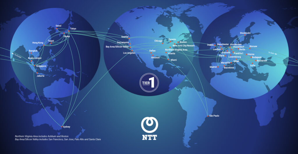 Map showing NTT’s Global IP Network. 