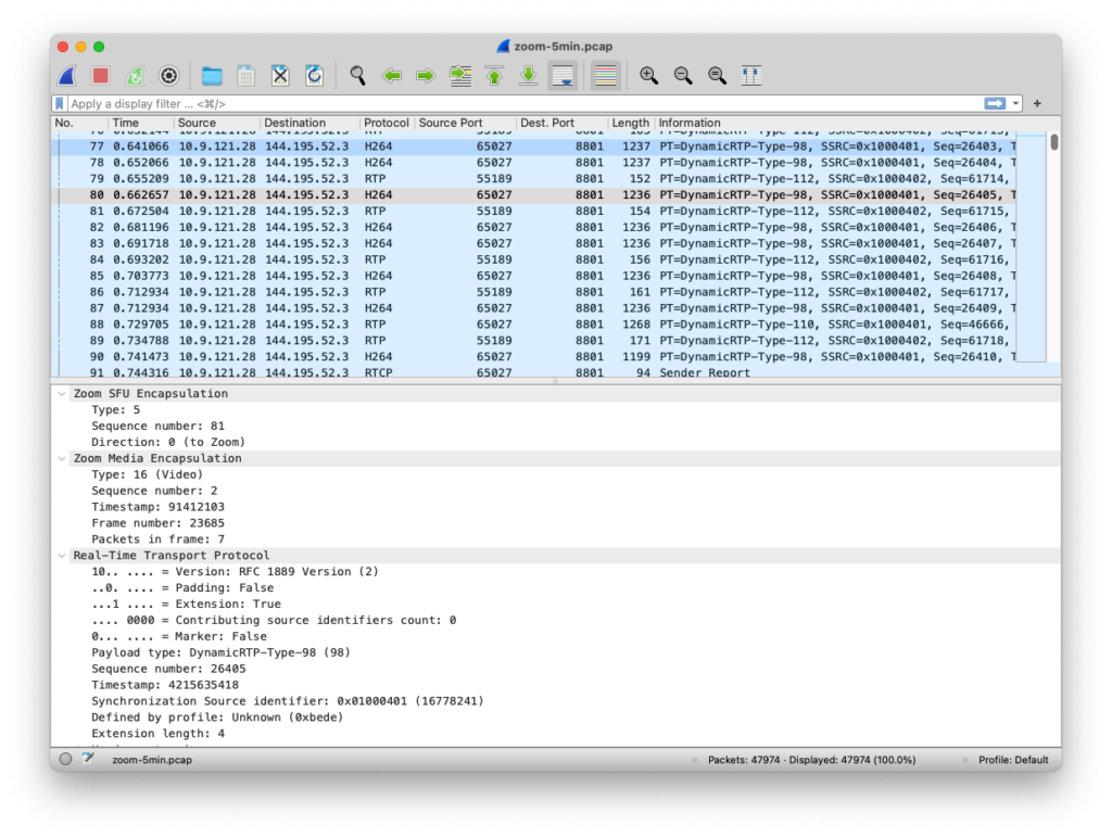 Screenshot of the Zoom Wireshark plugin.