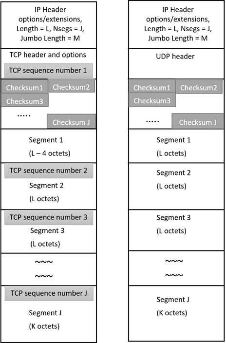 Comparison diagram showing the IP Parcel structure of TCP and UDP.