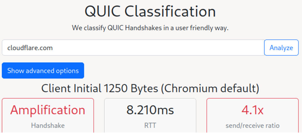 Figure 6 — understanding-quic.net measures the behaviour of QUIC deployments regarding the handshake and certificate compression.