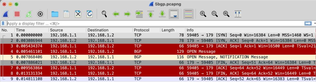 Figure 4 — PCAP showing that a TCP handshake is successful in the first three packets.