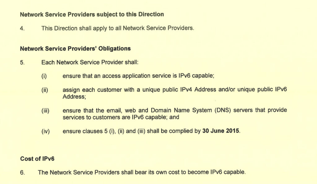 Screenshot of the MCMC IPv6 Direction. 
