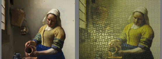 "the milkmaid" by Vermeer, as the original and a jigsaw