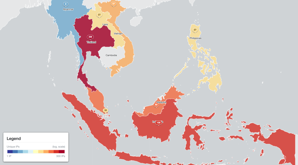 Figure 13 — Cisco routers by unique IP address vulnerable to CVE-2017-6736 in ASEAN (on 16 May 2023).