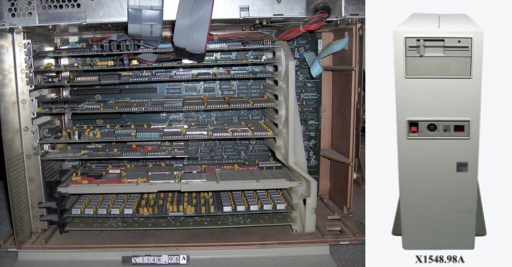 Photo of IBM PC/RT internals. 