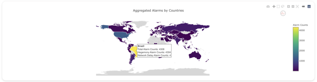 Figure 5 — The World Map shows how many alarms happened in Brazil on 15 August 2023.
