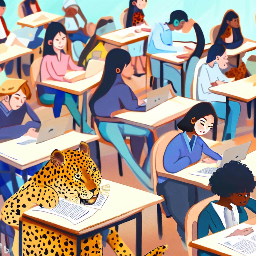 Picture of a cheetah in a classroom from Dall-e (provided by the author).