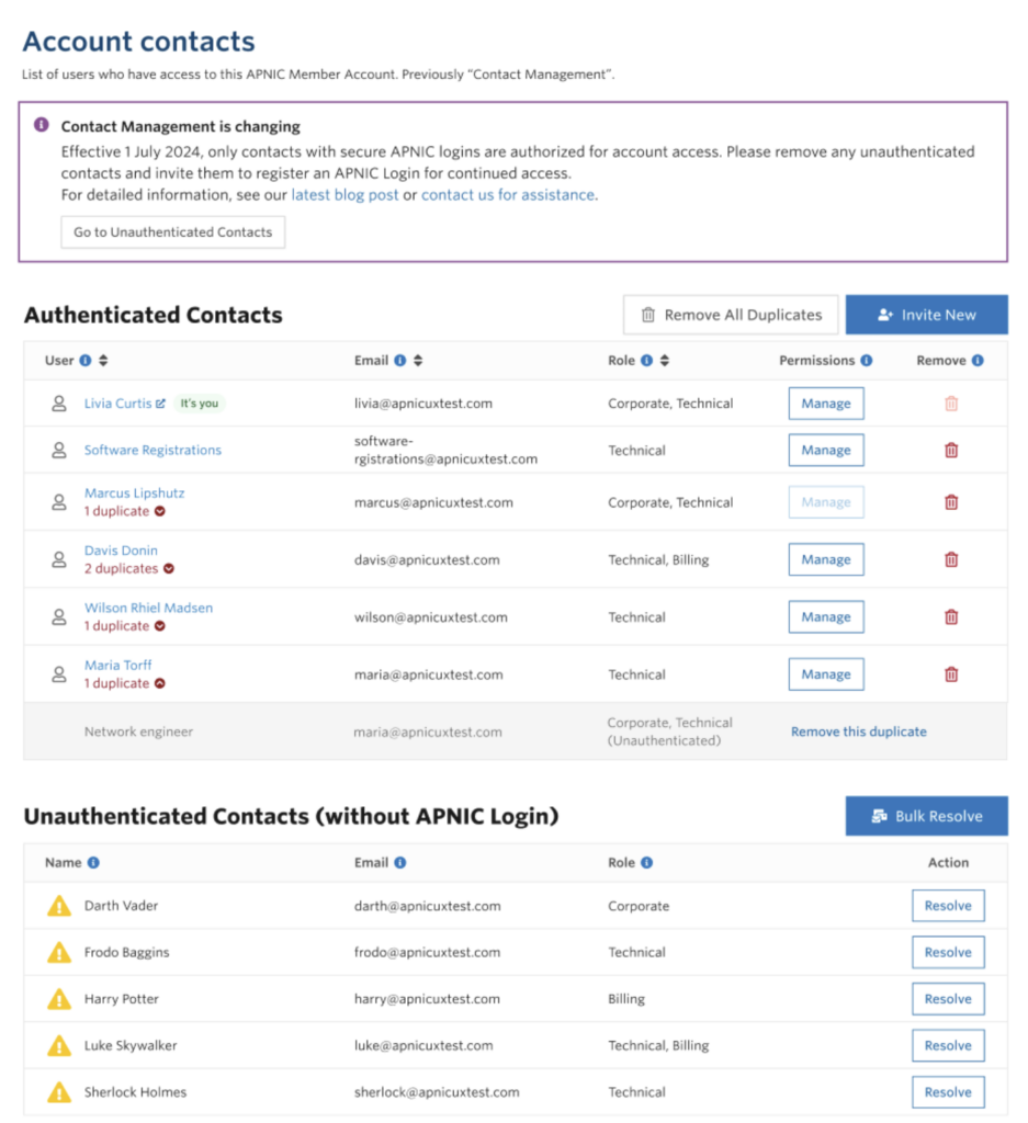 Figure 1 — Easily view and resolve duplicate, authenticated and unauthenticated contacts.
