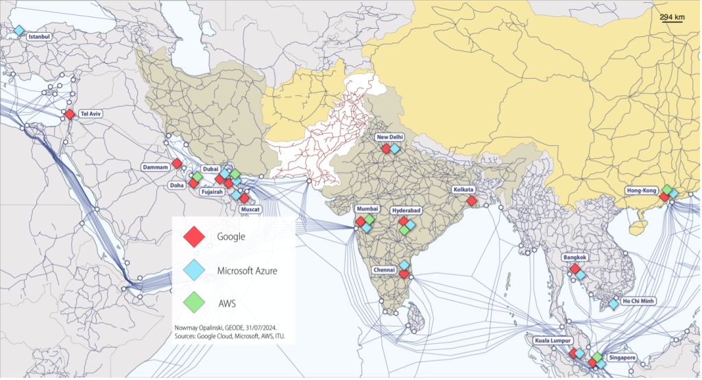 Figure 4 – Distribution of public cloud provider Points of Presence (PoPs) in Pakistan’s neighbourhood.