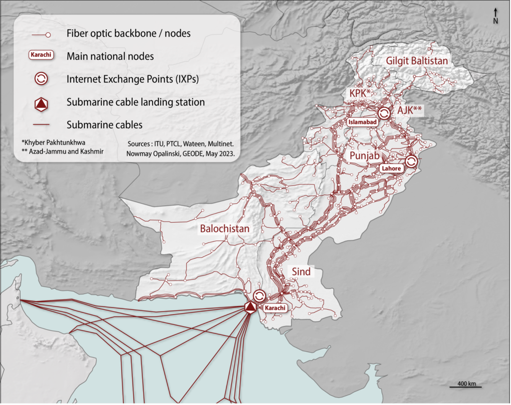 Figure 1 — Pakistan’s fibre long-haul connectivity is concentrated along the Indus River.