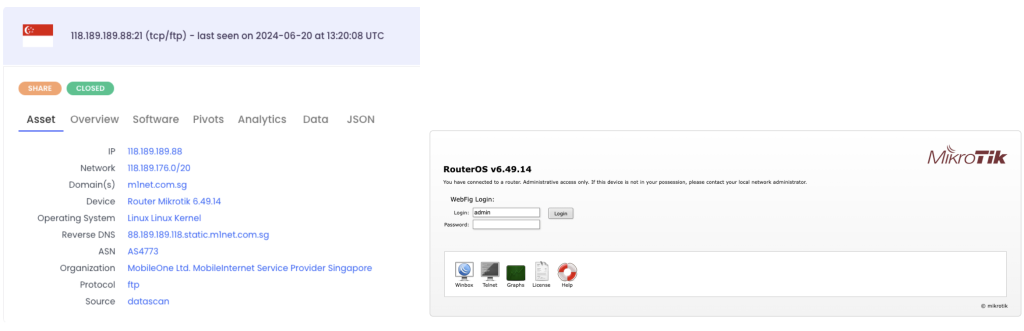 Figure 5 — An example of a MikroTik device involved in high packet rate attacks identified by OVHcloud teams.