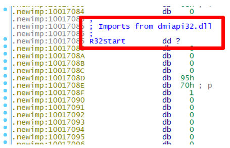 Figure 6 — The newimp section added to iusb3mon.dll.