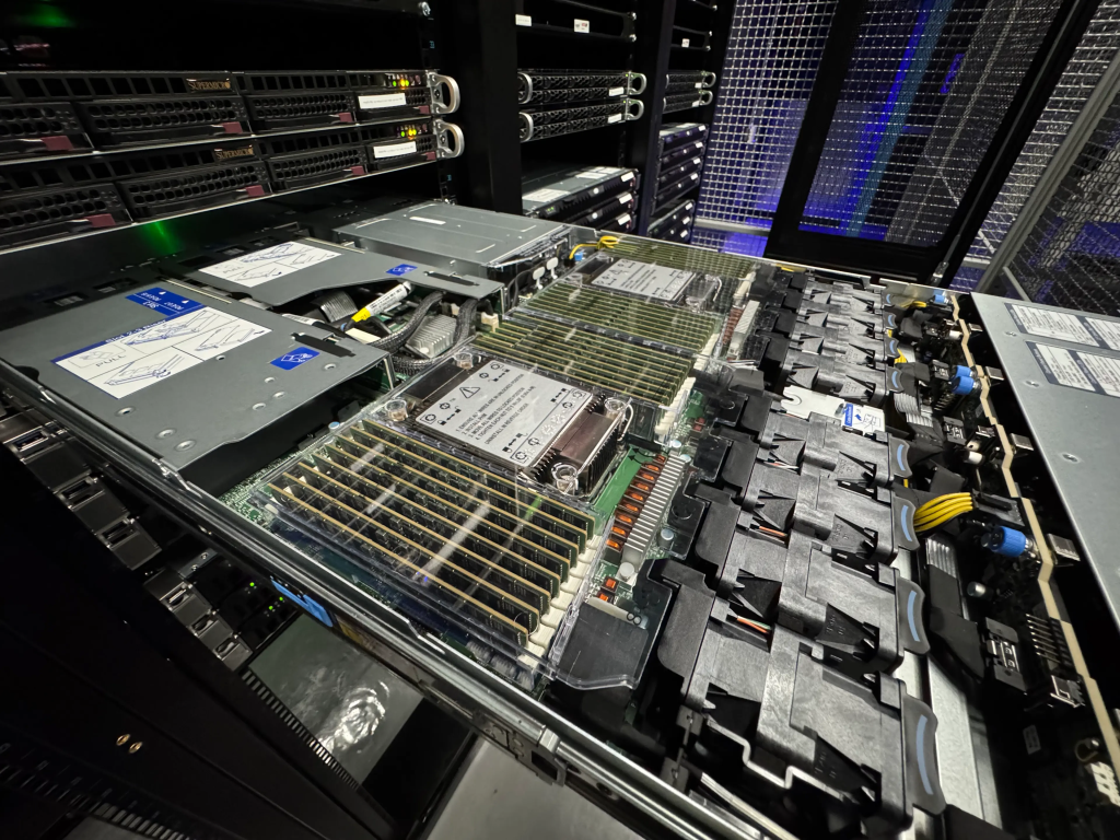 Figure 5 — A rack-mount server on rails can be pulled out and serviced in place; each weighs nearly 20kg.