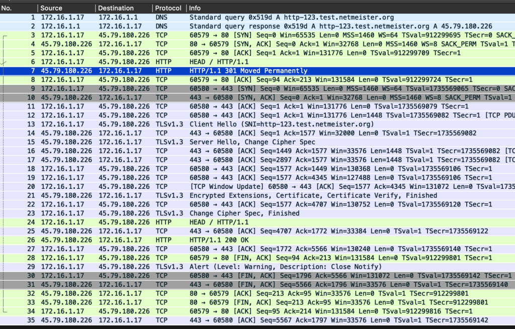 Figure 2 — HTTP to HTTPS redirect with HTTPS packets decrypted.