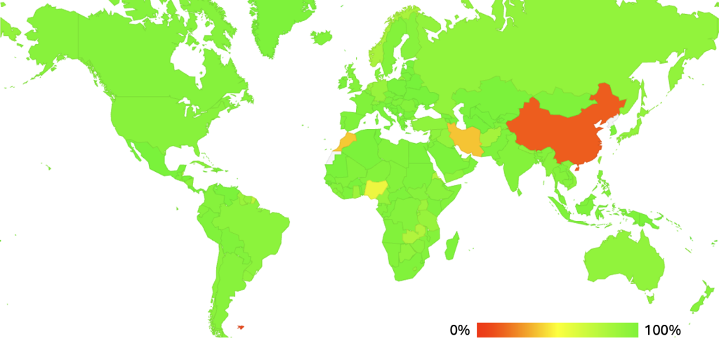 Figure 2 — Geographic distribution of QUIC support.