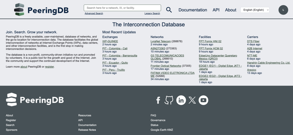 Figure 2 — The new PeeringDB front page — before refinements are applied.