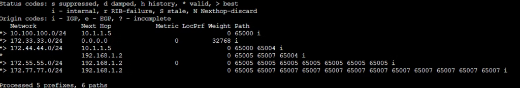 Figure 4 — IOS-XR command line output showing BGP routing before filtering.
