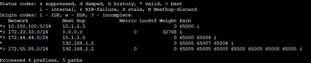 Figure 5 — IOS-XR command line output showing BGP routing after filtering.