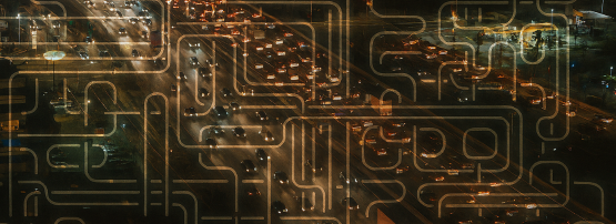Road traffic and an abstract image representeing a network.