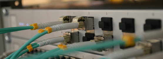 Some network cables plugged into a switch.