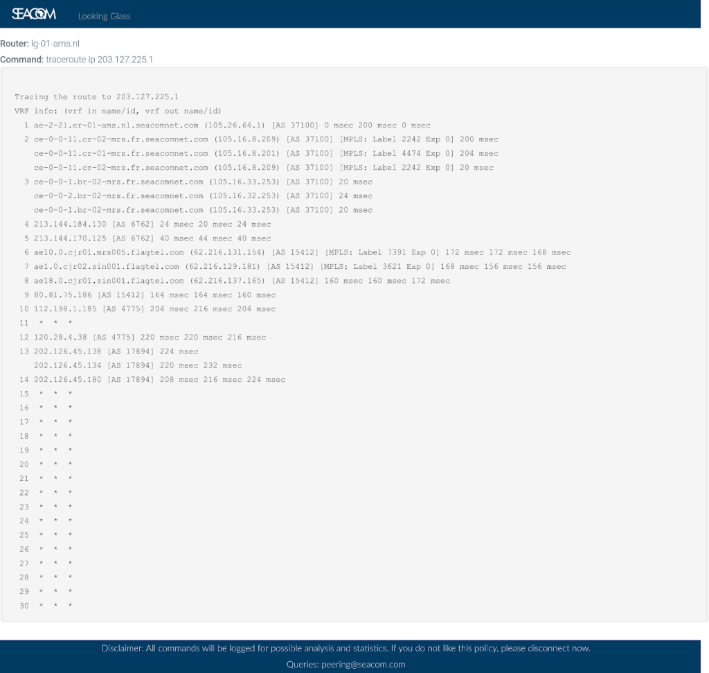 Figure 4 — Traceroute from AS37100 to 203.127.225.1.