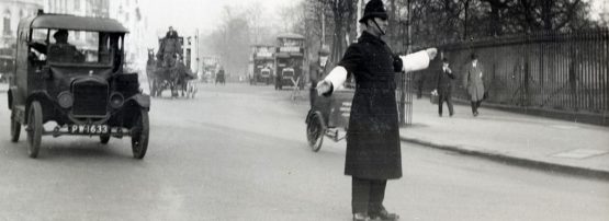 Policeman directing traffic in London, 1927